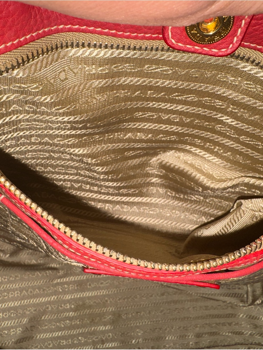 Prada Red Pebbled Leather Tote with Gold Hardware - Picture 6 of 8
